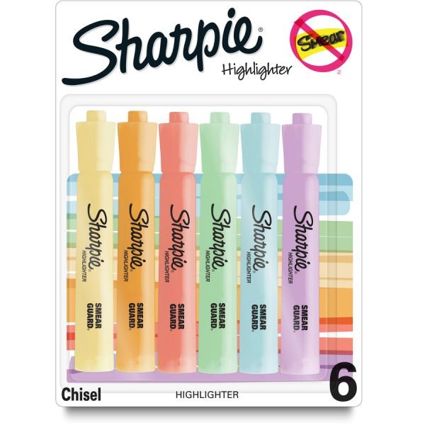Sharpie Highlighters Chisel Tip Pastel 6 Ct